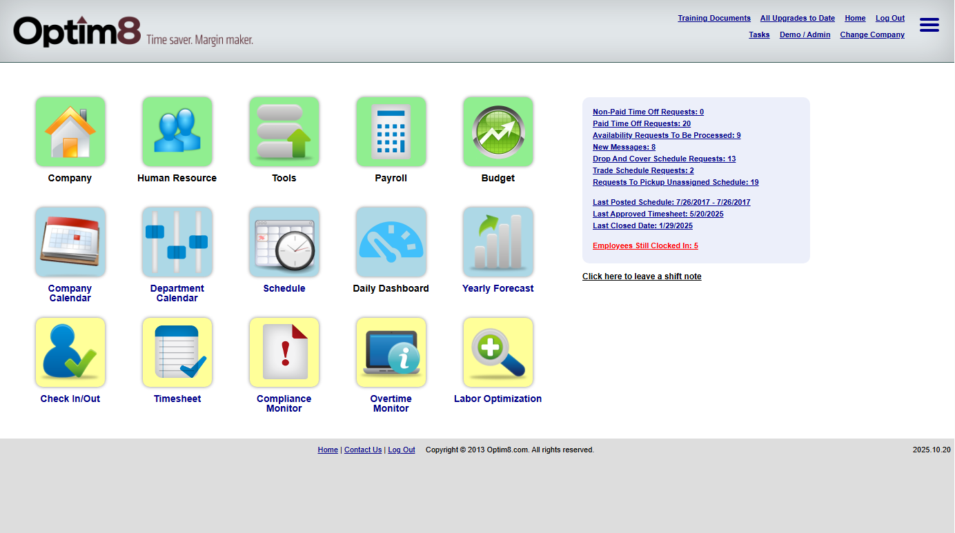 Optim8 Home Screen